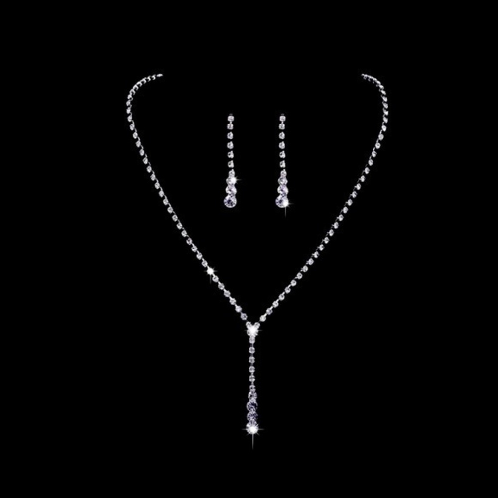 Rhinestone Drop Necklace And Earrings Set